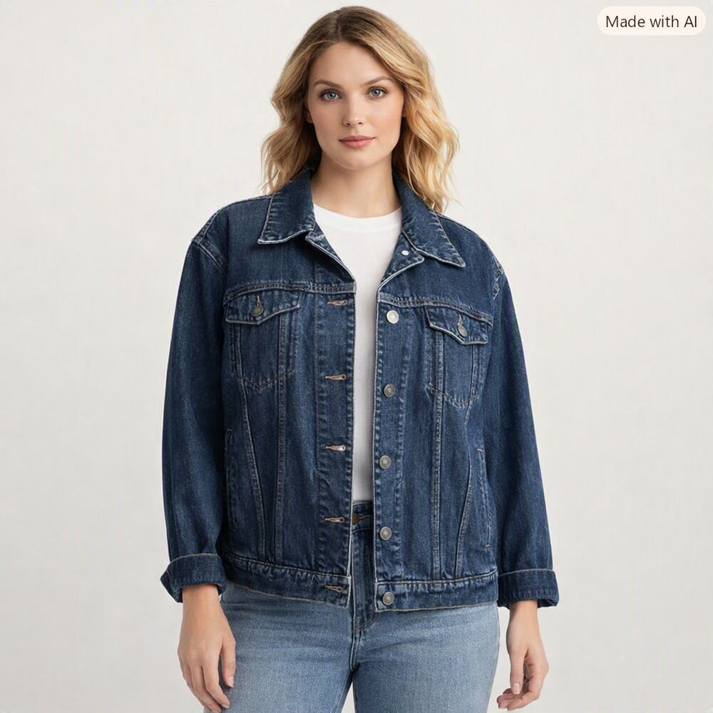 Lands' End dark wash denim jean jacket Size Large 14-16